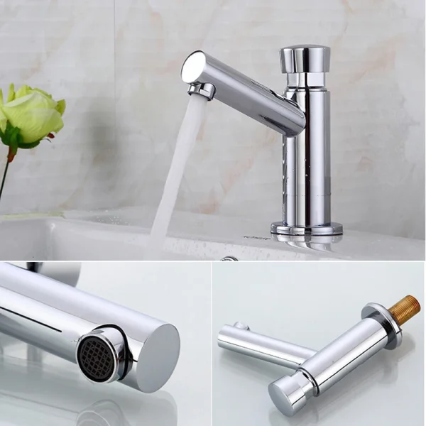 Bathroom Washbasin Faucet Copper Self Closing Time Delay Tap Water Saving Single Cold Toilet Sink Faucet - Image 3