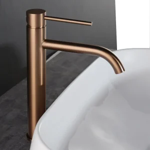 Brushed Gold Bathroom Basin Faucet Tall Single Handle Deck Mounted Hot and Cold Vanity Mixer Tap