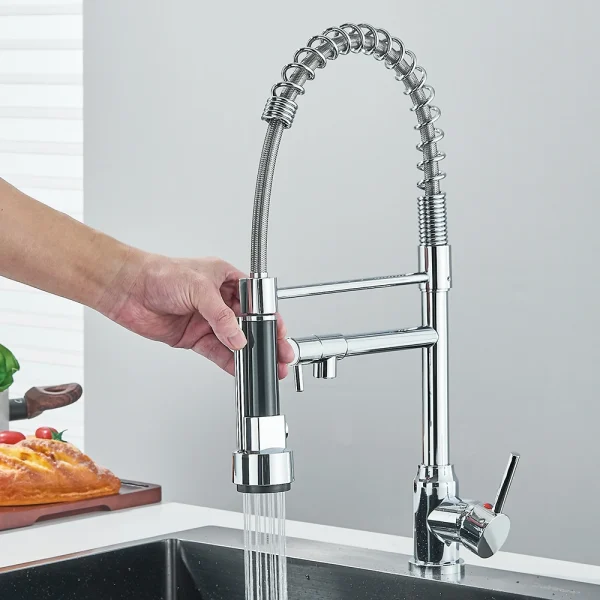 Pull Down Spring Kitchen Faucet Single Handle Hot Cold Mixer Tap Dual Spout Kitchen Sink Nozzle Sprayer - Image 5