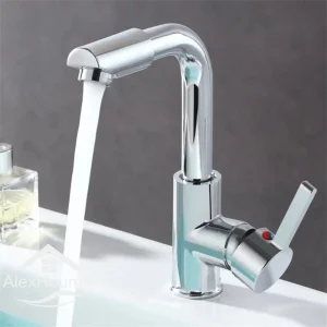 Bathroom Basin Faucet Chrome Single Handle Washbasin Mixer Tap Hot and Cold Deck Mounted Vanity Sink Tap