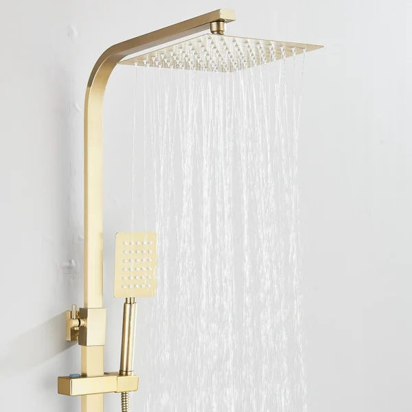 Gold Brushed 3 in 1 Shower System with Rain Shower Head Handheld Sprayer Swivel Spout Bathtub Faucet Set - Image 3