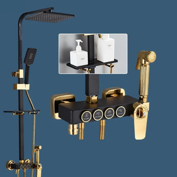 Black Rainfall Shower Faucet Set Bathroom Shower Mixer Thermostatic Bathtub Shower Faucet with Sprayer - Image 5