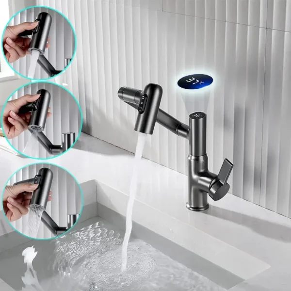 Luxury Brass Bathroom Basin Faucet with Temperature Display 3 Mode Water Saving Sink Mixer Hot Cold Tap - Image 2