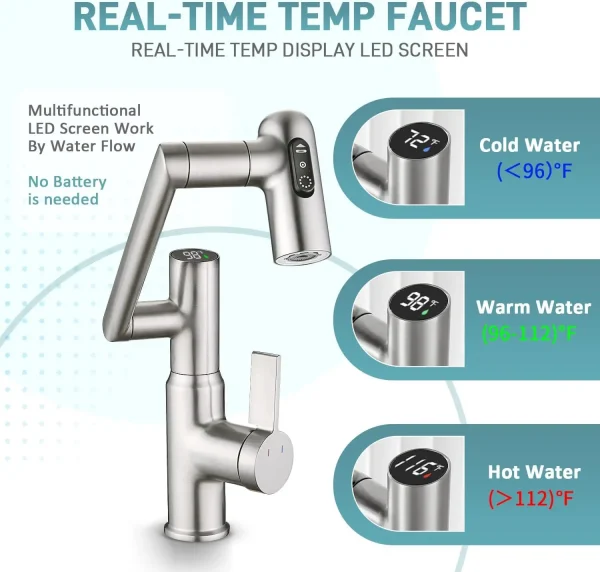 Luxury Brass Bathroom Basin Faucet with Temperature Display 3 Mode Water Saving Sink Mixer Hot Cold Tap - Image 5