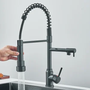Pull Down Spring Kitchen Faucet Single Handle Hot Cold Mixer Tap Dual Spout Kitchen Sink Nozzle Sprayer