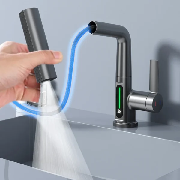 Digital Display Bathroom Basin Faucet Waterfall Temperature Mixer Tap Hot Cold LED Vanity Sink Faucet - Image 2