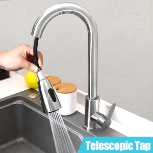 304 Stainless Steel Kitchen Faucet Drain 360° Swivel Hot Cold Sink Mixer Tap 2 Way Sprayer Single Handle