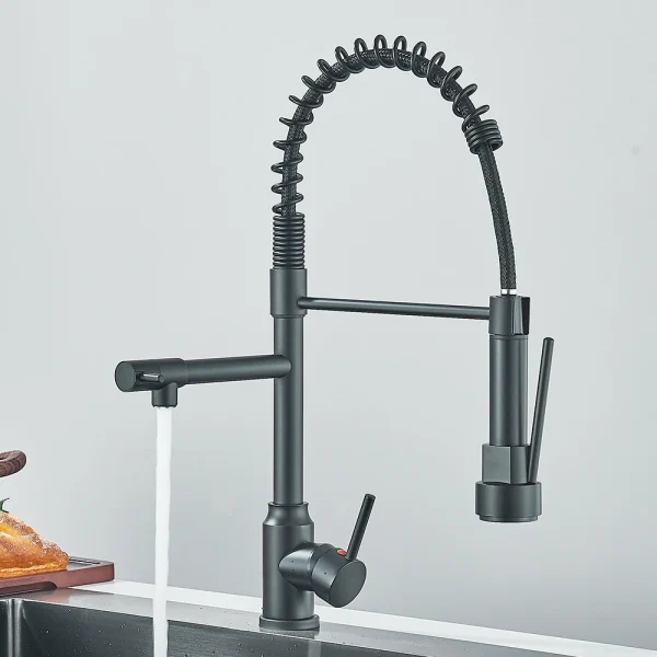 Pull Down Spring Kitchen Faucet Single Handle Hot Cold Mixer Tap Dual Spout Kitchen Sink Nozzle Sprayer - Image 4
