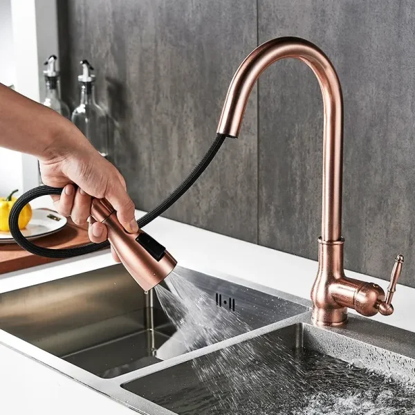 Antique Bronze Kitchen Faucet Pull Out Mixer Tap Hot and Cold Water Kitchen Sink Sprayer Crane Faucet EL9021 - Image 3