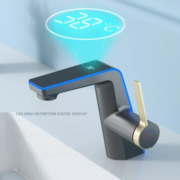 LED Temperature Display Basin Faucet High End Hot Cold Water Mixer Tap Single Hole Bathroom Vanity Sink - Image 3