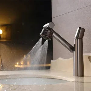 Bathroom Basin Faucet 360° Rotatable Lift Mixer Tap Single Handle Vanity Sink Sprayer with Hose