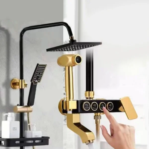 Black Rainfall Shower Faucet Set Bathroom Shower Mixer Thermostatic Bathtub Shower Faucet with Sprayer