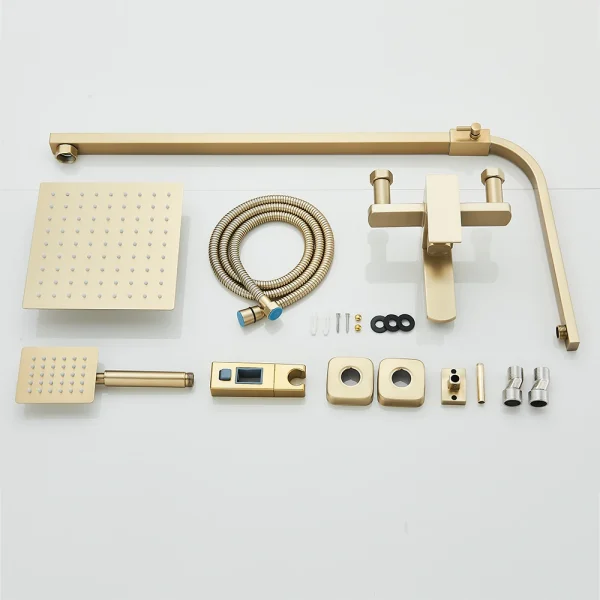 Gold Brushed 3 in 1 Shower System with Rain Shower Head Handheld Sprayer Swivel Spout Bathtub Faucet Set - Image 6