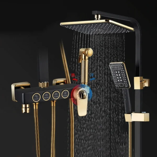 Black Rainfall Shower Faucet Set Bathroom Shower Mixer Thermostatic Bathtub Shower Faucet with Sprayer - Image 6
