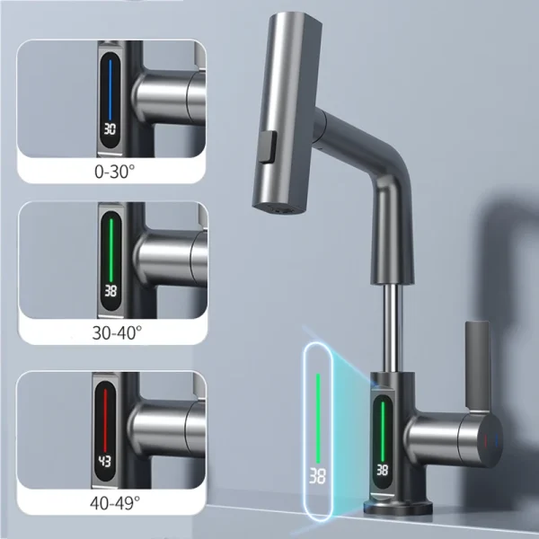 Digital Display Bathroom Basin Faucet Waterfall Temperature Mixer Tap Hot Cold LED Vanity Sink Faucet - Image 5
