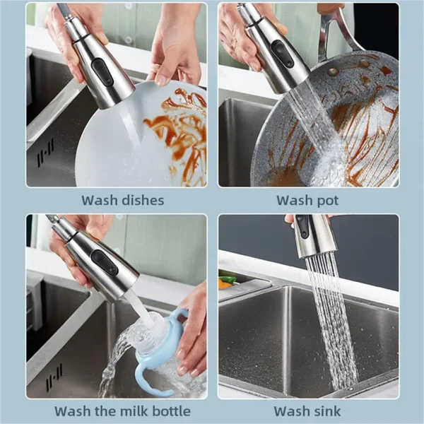 304 Stainless Steel Kitchen Faucet Drain 360° Swivel Hot Cold Sink Mixer Tap 2 Way Sprayer Single Handle - Image 6