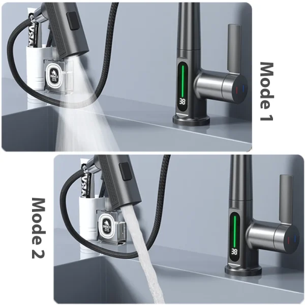 Digital Display Bathroom Basin Faucet Waterfall Temperature Mixer Tap Hot Cold LED Vanity Sink Faucet - Image 4