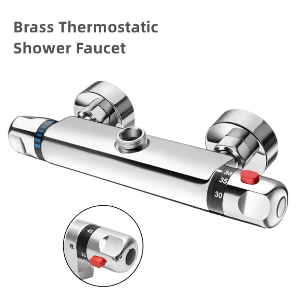 Thermostatic Shower Faucet Mixing Valve Bathroom Shower Tub Faucet with Handle Chrome Thermostat Mixer - Image 6