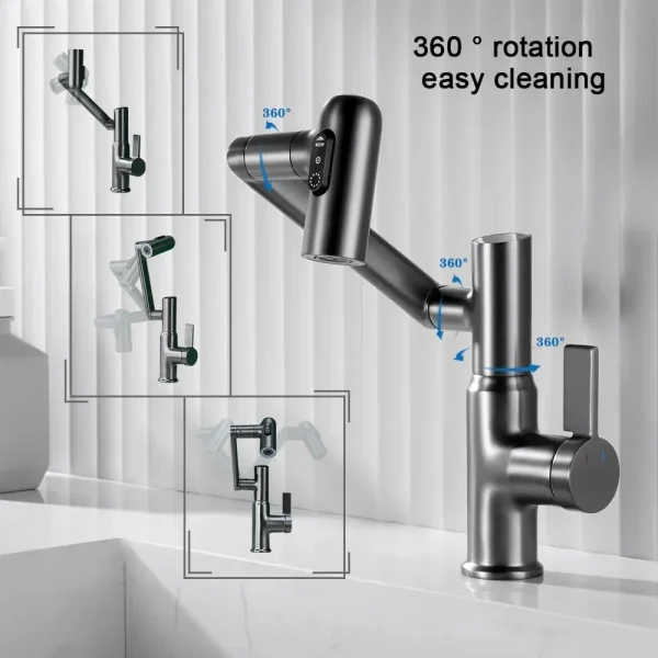 Luxury Brass Bathroom Basin Faucet with Temperature Display 3 Mode Water Saving Sink Mixer Hot Cold Tap