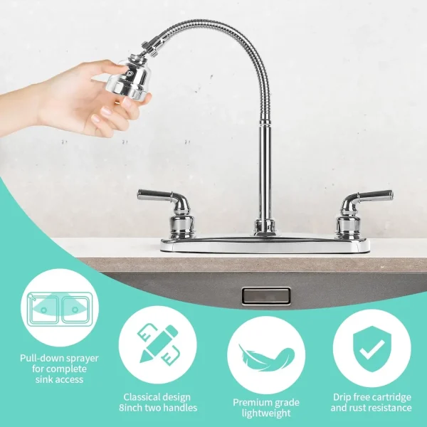 South American RV Kitchen Faucet Dual Port Sink Mixer Tap Splash Proof Kitchen Faucet Replacement Accessory - Image 5
