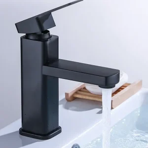 Black Stainless Steel Bathroom Faucet Single Hole Countertop Sink Mixer Tap Hot and Cold Deck Mounted Tap