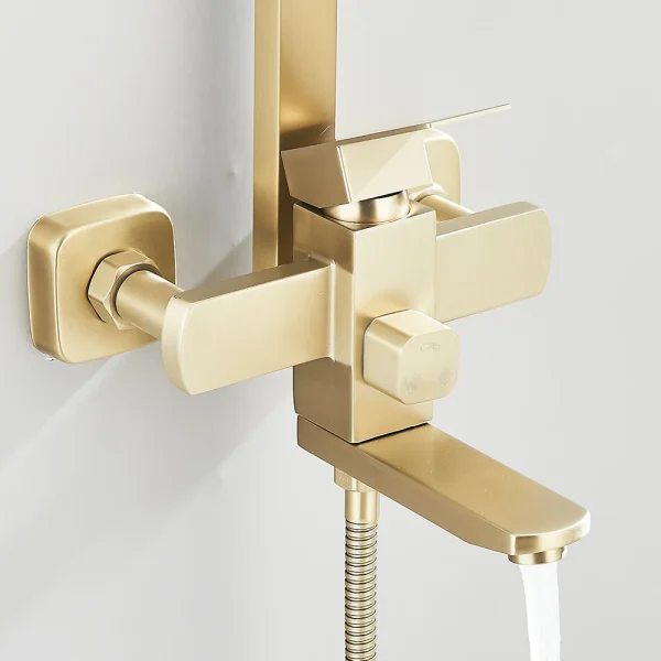 Gold Brushed 3 in 1 Shower System with Rain Shower Head Handheld Sprayer Swivel Spout Bathtub Faucet Set - Image 5