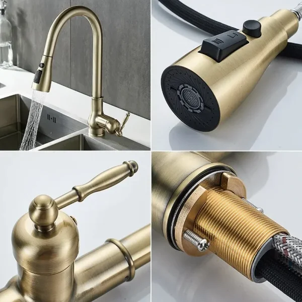 Antique Bronze Kitchen Faucet Pull Out Mixer Tap Hot and Cold Water Kitchen Sink Sprayer Crane Faucet EL9021 - Image 5