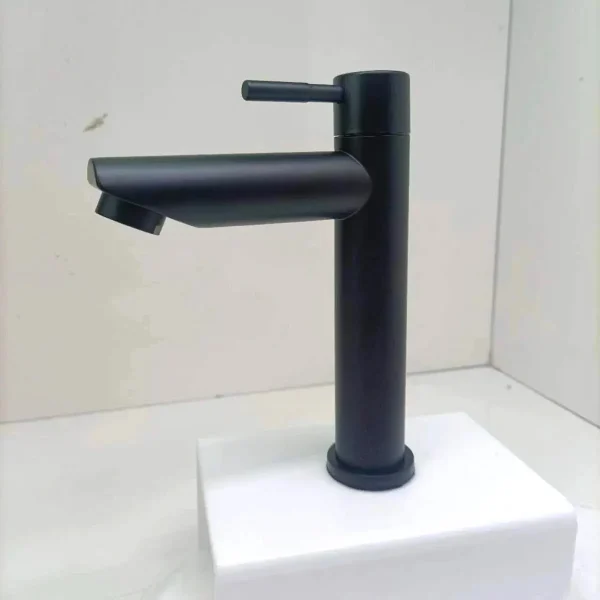 Bathroom Basin Faucet 304 Stainless Steel Single Cold Water Tap Deck Mounted Sink Mixer Silver Black Finish - Image 3