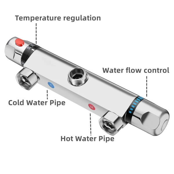 Thermostatic Shower Faucet Mixing Valve Bathroom Shower Tub Faucet with Handle Chrome Thermostat Mixer - Image 2