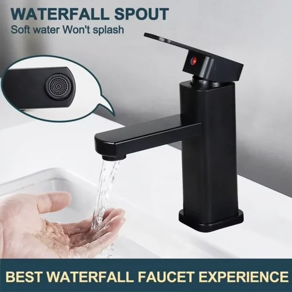 Black Stainless Steel Bathroom Faucet Single Hole Countertop Sink Mixer Tap Hot and Cold Deck Mounted Tap - Image 5