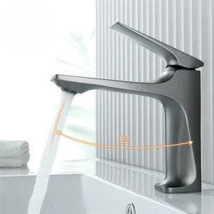 Modern Brass Bathroom Basin Faucet Single Handle Deck Mounted Sink Mixer Tap Hot and Cold Water
