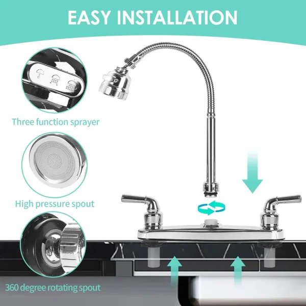 South American RV Kitchen Faucet Dual Port Sink Mixer Tap Splash Proof Kitchen Faucet Replacement Accessory - Image 6