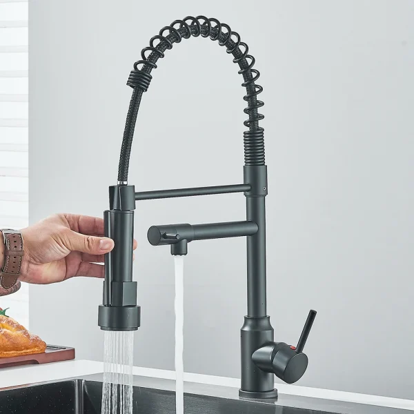 Pull Down Spring Kitchen Faucet Single Handle Hot Cold Mixer Tap Dual Spout Kitchen Sink Nozzle Sprayer - Image 3