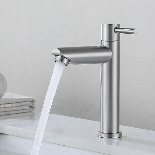 Bathroom Basin Faucet 304 Stainless Steel Single Cold Water Tap Deck Mounted Sink Mixer Silver Black Finish