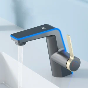 LED Temperature Display Basin Faucet High End Hot Cold Water Mixer Tap Single Hole Bathroom Vanity Sink