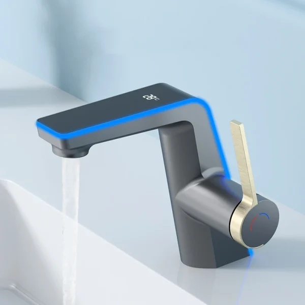 LED Temperature Display Basin Faucet High End Hot Cold Water Mixer Tap Single Hole Bathroom Vanity Sink