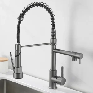 Brass Kitchen Sink Faucet Spring Mixer Tap 360° Rotation Single Handle Hot Cold Water Swivel Kitchen Crane