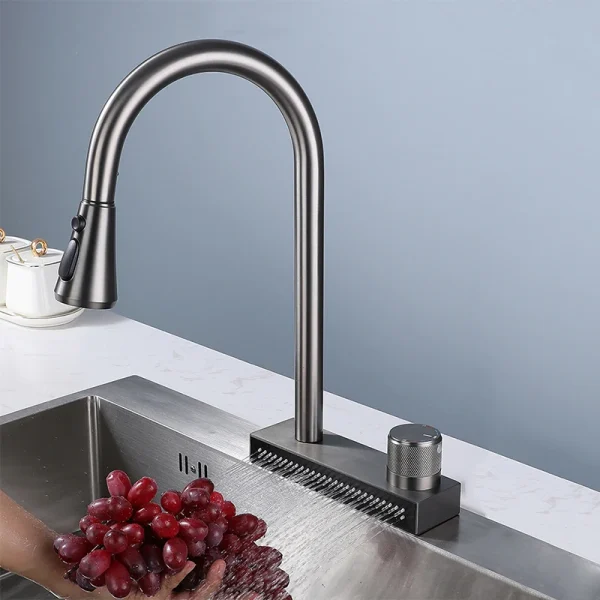 Stainless Steel Waterfall Kitchen Faucet 304 Pull Out Spray Rainfall Sink Mixer Tap Hot and Cold Water - Image 6
