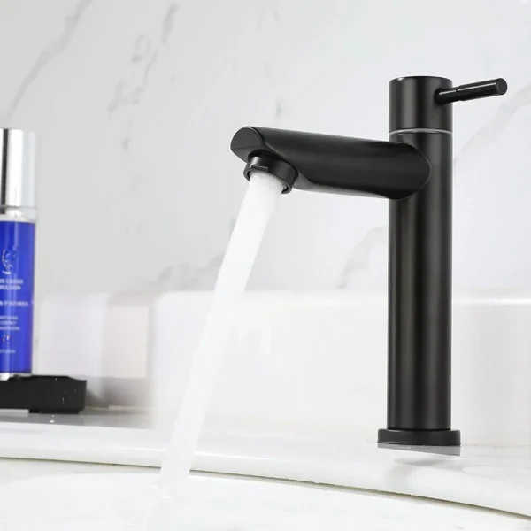 Bathroom Basin Faucet 304 Stainless Steel Single Cold Water Tap Deck Mounted Sink Mixer Silver Black Finish - Image 4