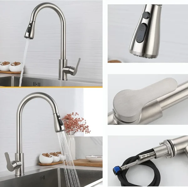 304 Stainless Steel Kitchen Faucet Drain 360° Swivel Hot Cold Sink Mixer Tap 2 Way Sprayer Single Handle - Image 3