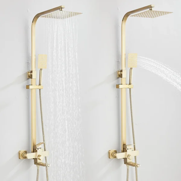 Gold Brushed 3 in 1 Shower System with Rain Shower Head Handheld Sprayer Swivel Spout Bathtub Faucet Set - Image 2