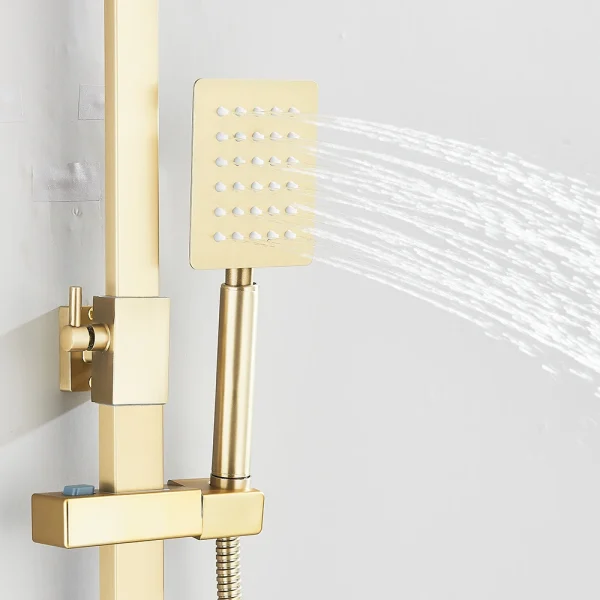 Gold Brushed 3 in 1 Shower System with Rain Shower Head Handheld Sprayer Swivel Spout Bathtub Faucet Set - Image 4