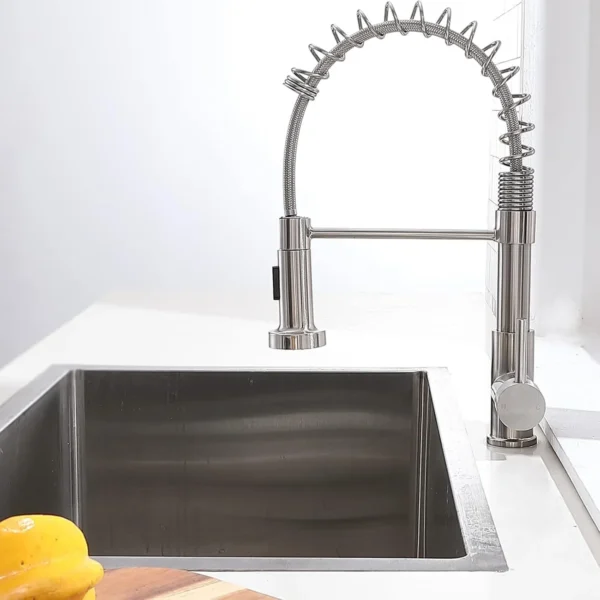 Commercial Kitchen Faucet Brushed Nickel Pull Down Sprayer Stainless Steel Single Handle Spring Mixer Tap - Image 5
