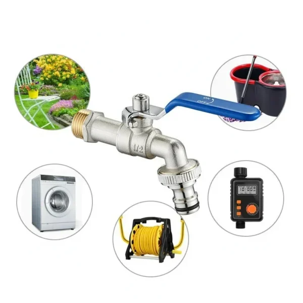 Zinc Alloy Garden Bibcock Blue Finish Outdoor Balcony Bathroom Faucet with Dual Nipple Connector - Image 2