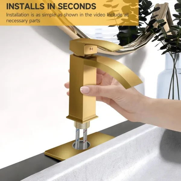 Waterfall Bathroom Sink Faucet Single Handle Basin Mixer Tap with Pop Up Drain Vanity Commercial Faucet - Image 4