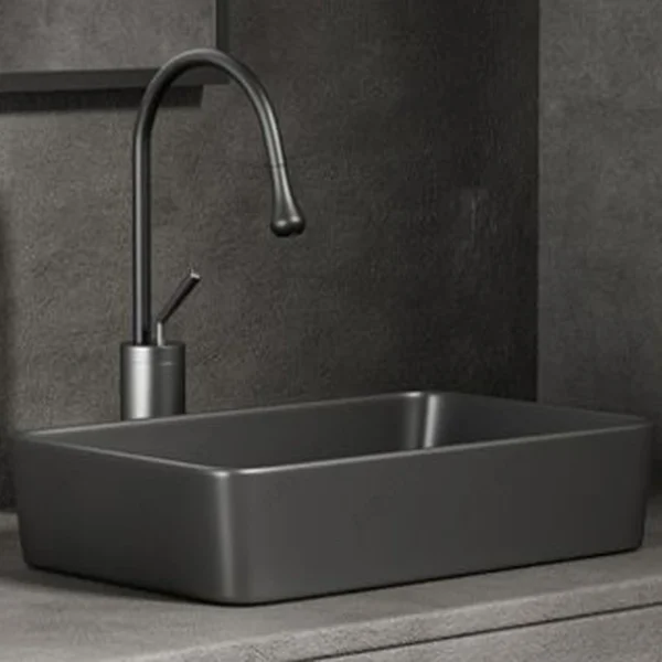 Rectangular Ceramic Vessel Sink Silver Grey Above Counter Bathroom Vanity Basin Glazed Porcelain Wash Basin - Image 5