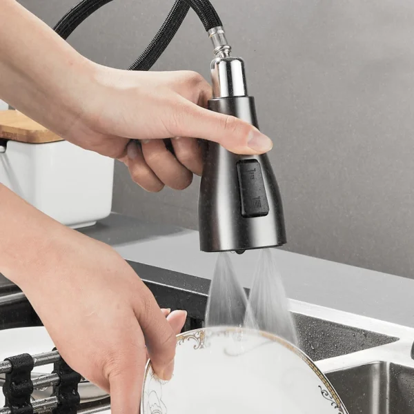 Kitchen Sink Faucet Single Hole Pull Out Sprayer Mixer Tap Chrome Black Swivel Spout Faucet - Image 3