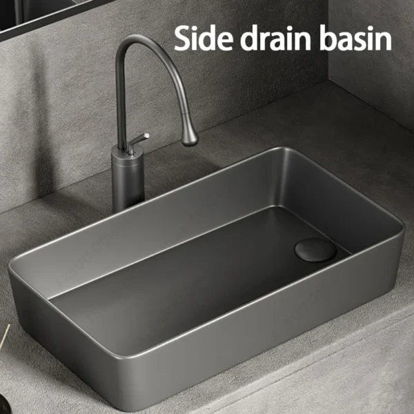 Rectangular Ceramic Vessel Sink Silver Grey Above Counter Bathroom Vanity Basin Glazed Porcelain Wash Basin - Image 2