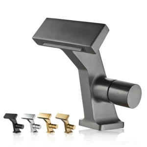 Gun Grey Bathroom Sink Faucet Brass Waterfall Mixer Tap Single Handle Hot and Cold Chrome Black Vanity Tap