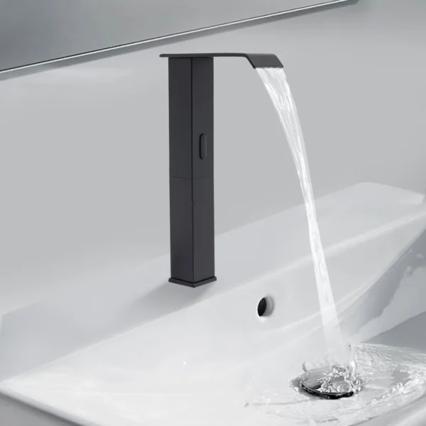 Touchless Sensor Faucet with Waterfall Spout Adjustable Temperature Valve Black Finish for Kitchen Bathroom - Image 2
